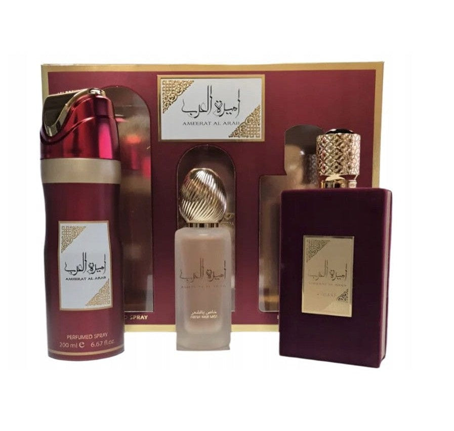 PACK AMEERAT AL ARAB (Perfume Ameerat al arab + Perfume capilar Ameerat + Desodorante Ameerat) Asdaaf set Mujer