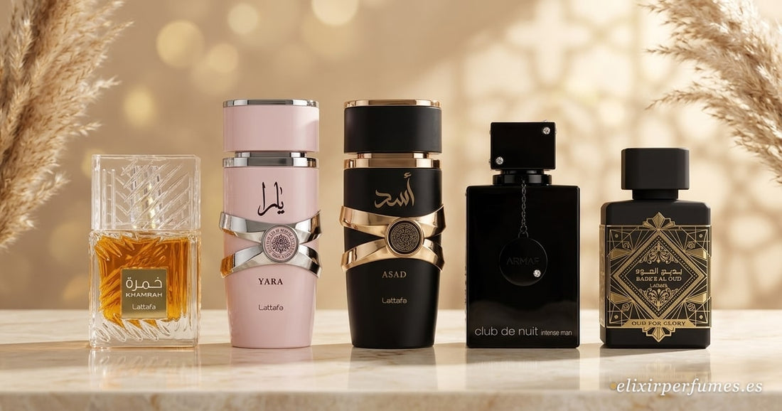 Guia definitiva perfumes arabes 2026: Lattafa Khamrah, Yara, Asad, Armaf Club de Nuit Intense Man, Lattafa Badee Al Oud - Elixir Perfumes