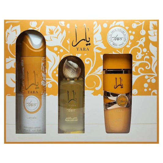 PACK YARA TOUS (Perfume Yara tous + Perfume capilar Yara tous + Desodorante Yara tous) Lataffa set Mujer