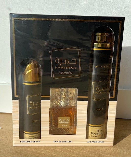 PACK KHAMRAH (Perfume Khamrah + Ambientador Khamrah + Desodorante Khamrah ) Lataffa set Unisex