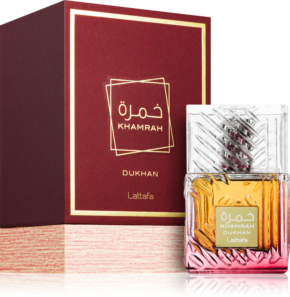 Lattafa Khamrah Dukhan Perfume Unisex 100ml caja embalaje original