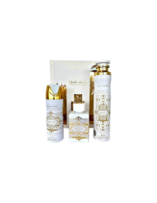PACK BADEE HONOR Y GLORY (Perfume HONOR Y GLORY + AMBIENTADOR HONOR Y GLORY + Desodorante HONOR Y GLORY) Lataffa set Unisex